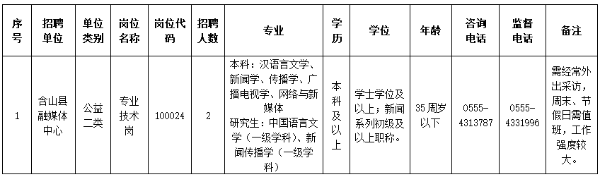 2024年含山县融媒体中心公开招聘新闻采编人员岗位表