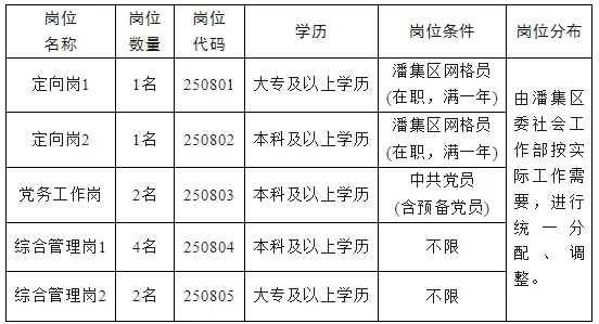 潘集区2025年度公开招聘社区“两委”后备干部岗位计划表